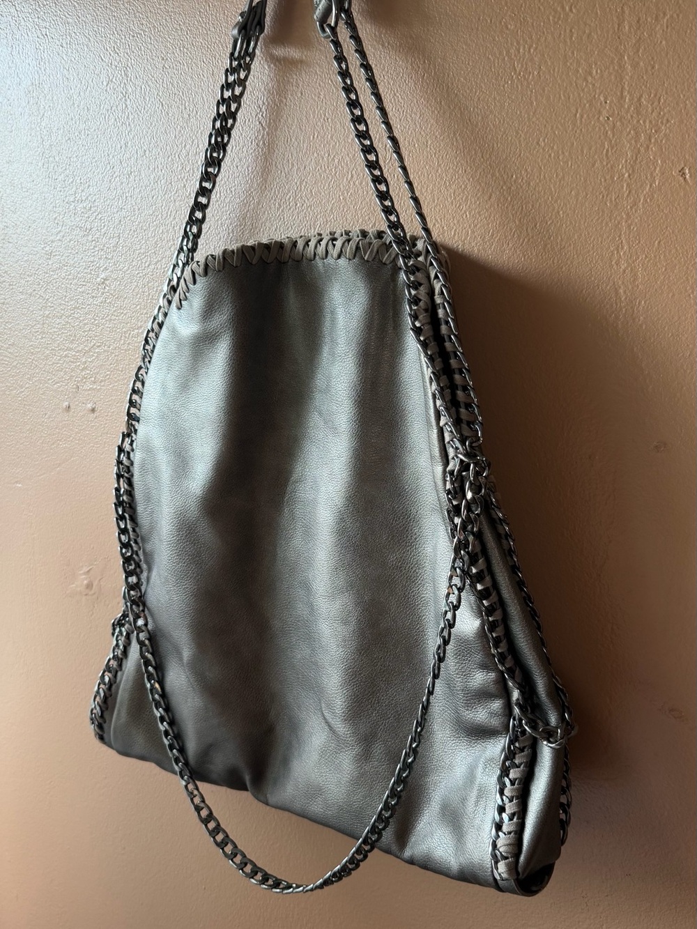 Steve Madden Women's Metallic Gray Chain-Trim Shoulder Bag